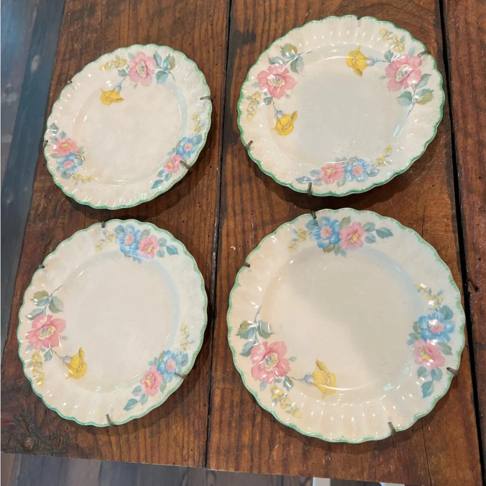 Floral Ceramic Dessert Plates Set of four decor hanging braces Sebring Porcelain